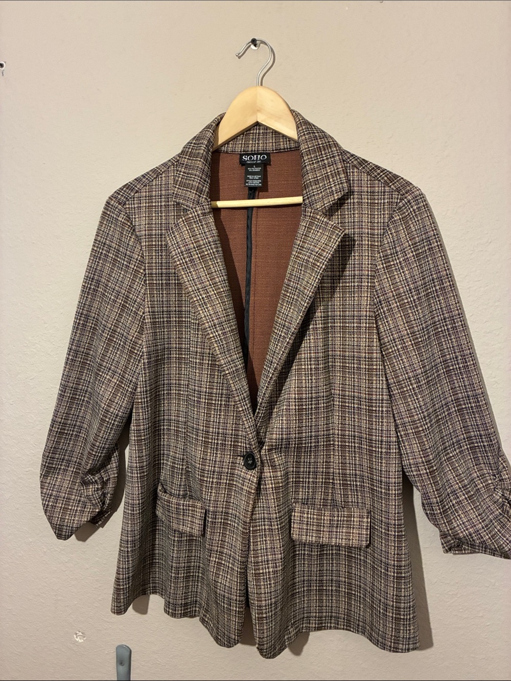 SOHO Brown Plaid Single-Button Woman’s Blazer